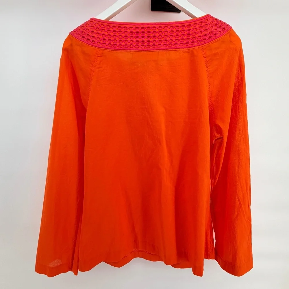 Tory Burch Orange and pink Long-Sleeve Tunic with Embroidered Yoke